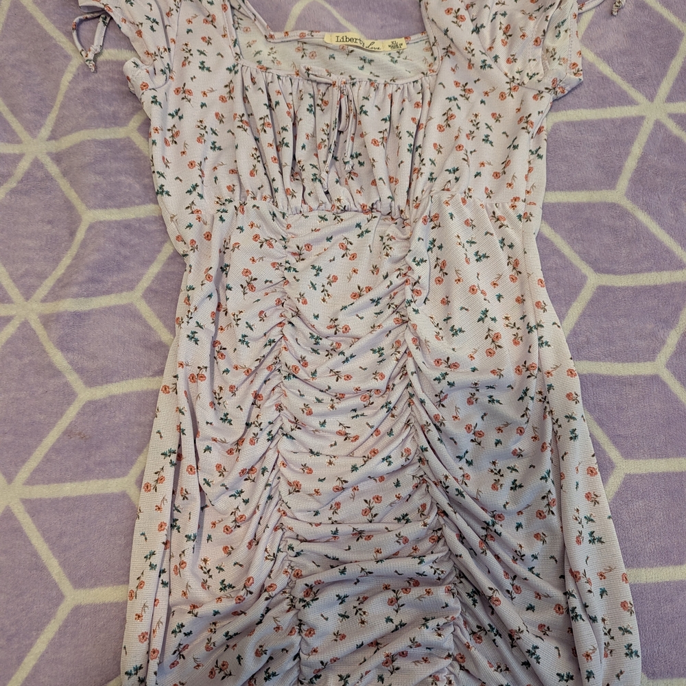 Liberty Love Lavender Floral Ruched Midi Dress